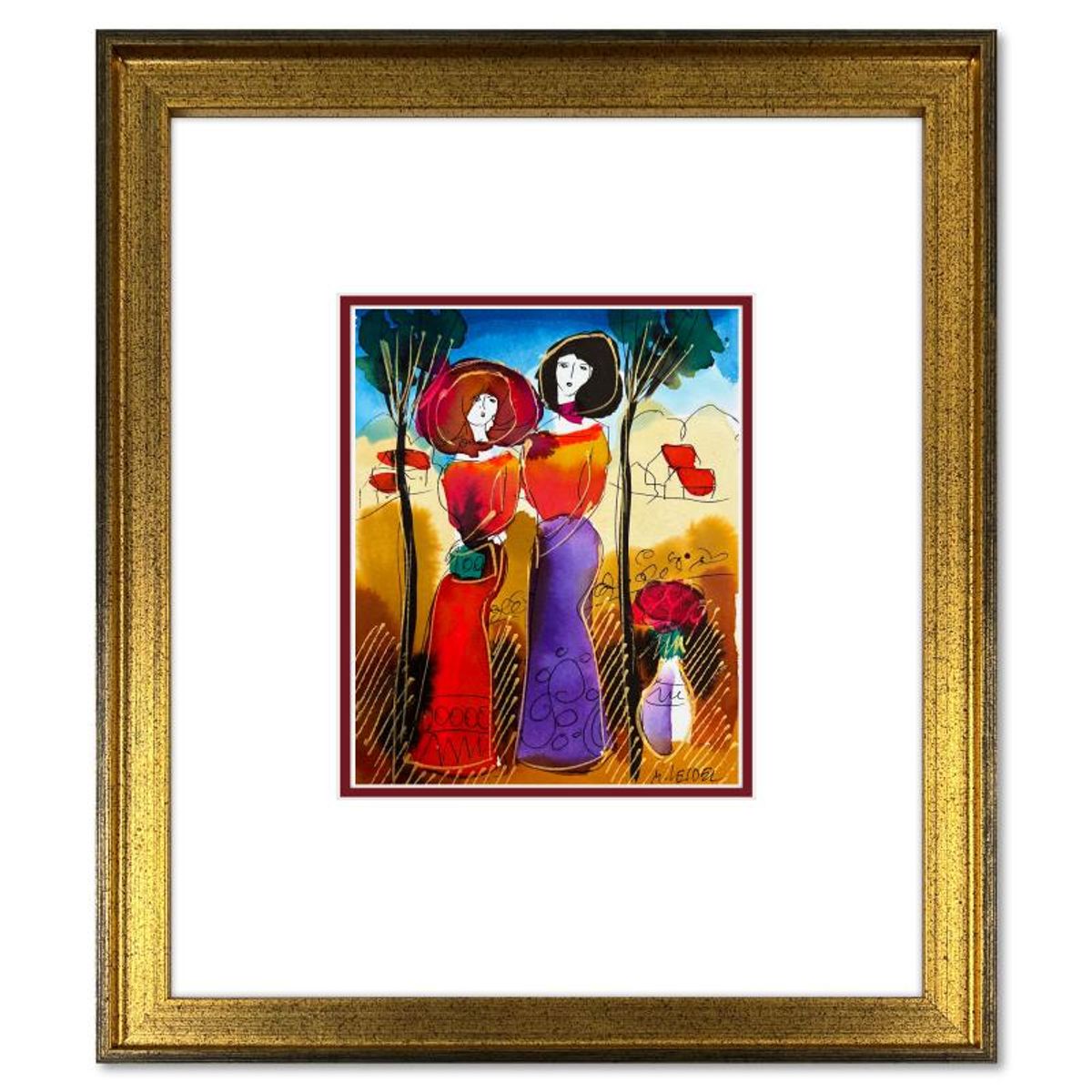 Moshe Leider, Framed Original Mixed Media Watercolor Painting, Hand Signed with Letter of Authenticity.