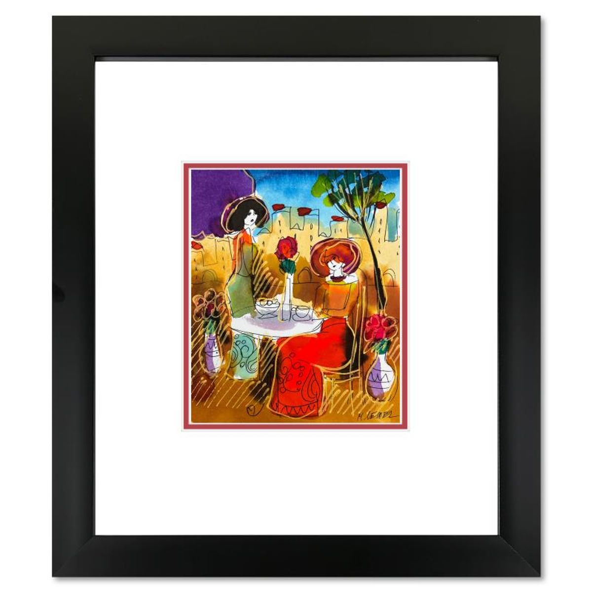 Moshe Leider, Framed Original Mixed Media Watercolor Painting, Hand Signed with Letter of Authenticity.