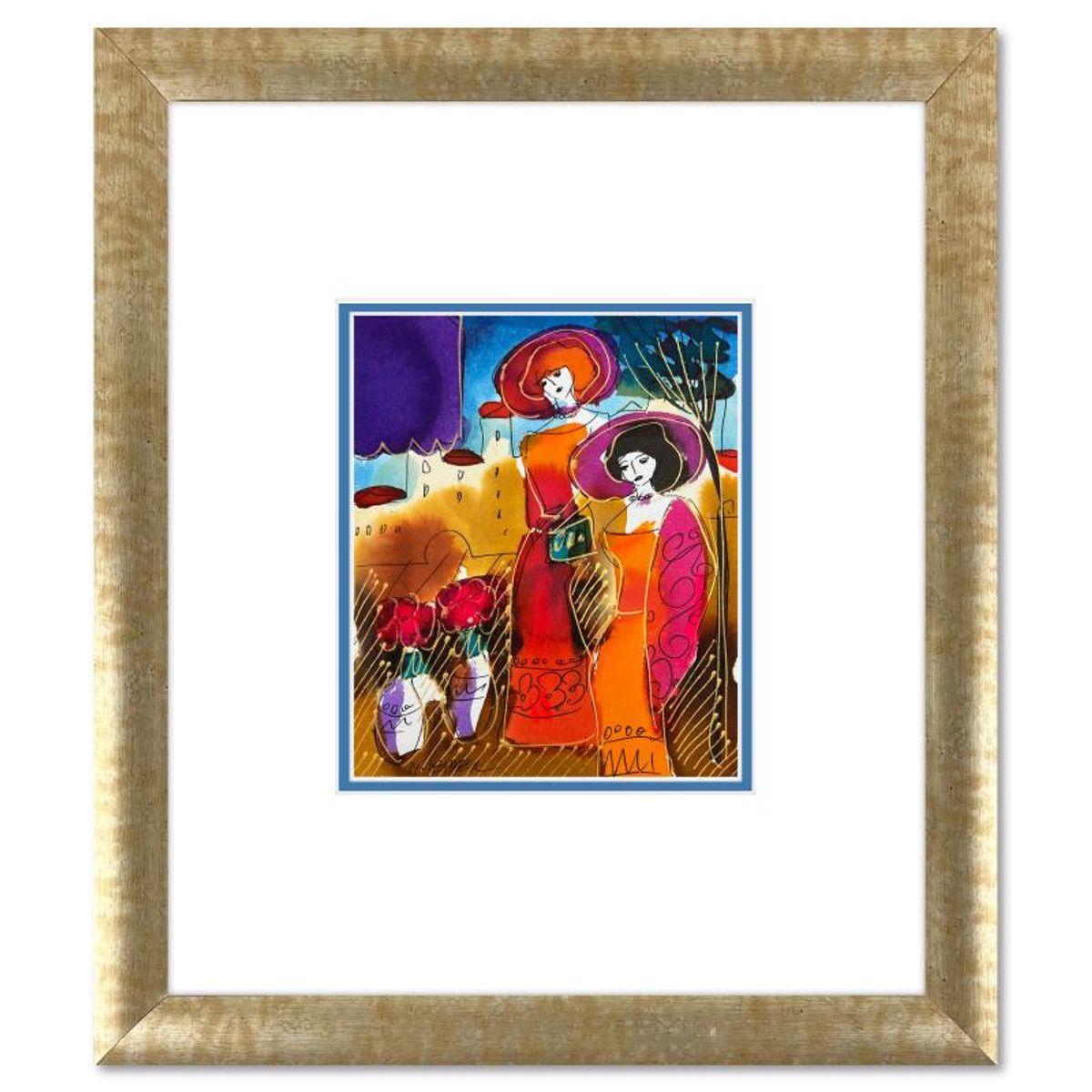 Moshe Leider, Framed Original Mixed Media Watercolor Painting, Hand Signed with Letter of Authenticity.