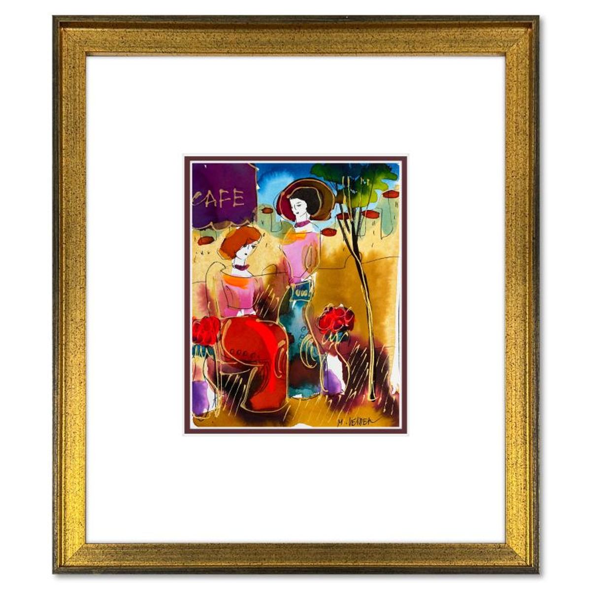 Moshe Leider, Framed Original Mixed Media Watercolor Painting, Hand Signed with Letter of Authenticity.