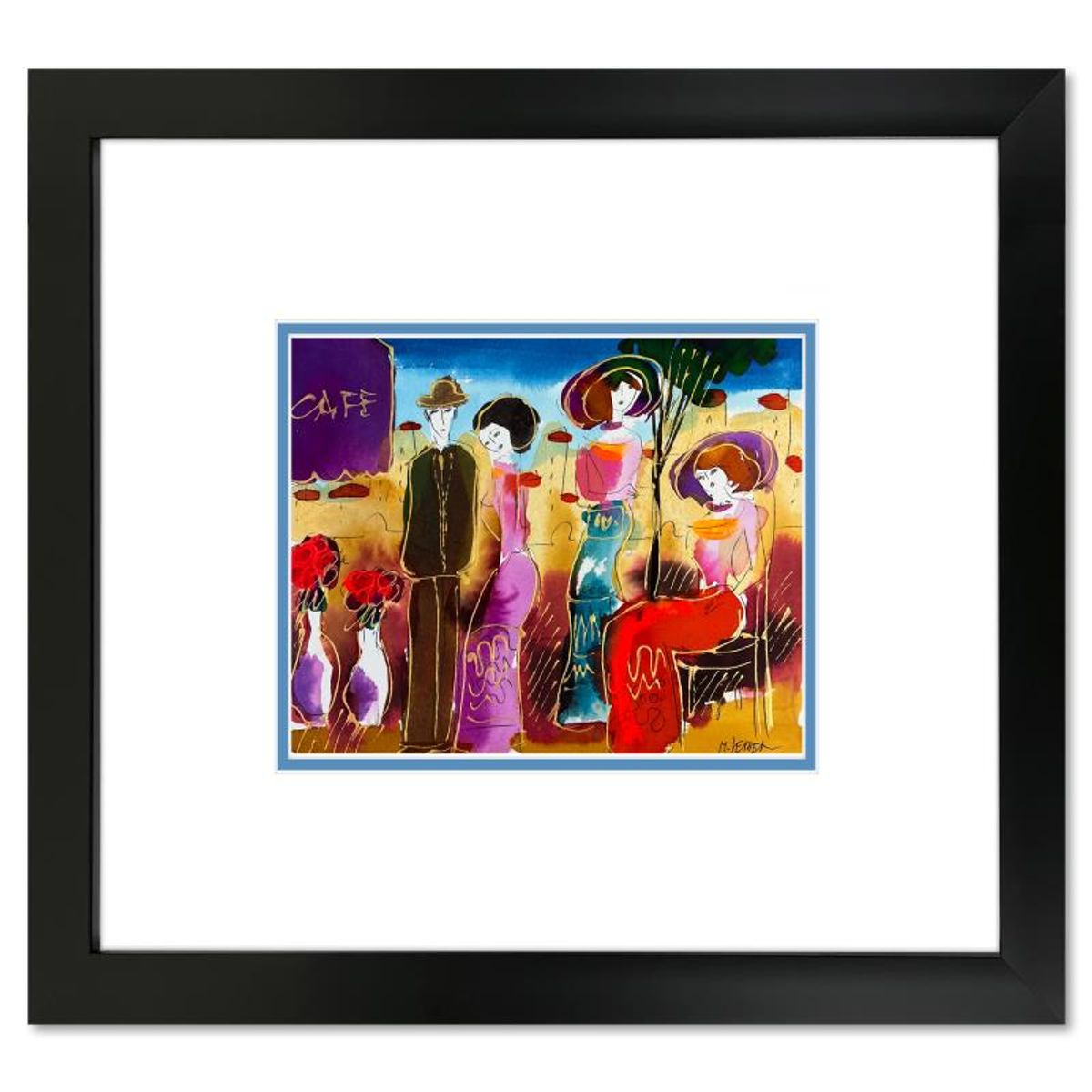 Moshe Leider, Framed Original Mixed Media Watercolor Painting, Hand Signed with Letter of Authenticity.