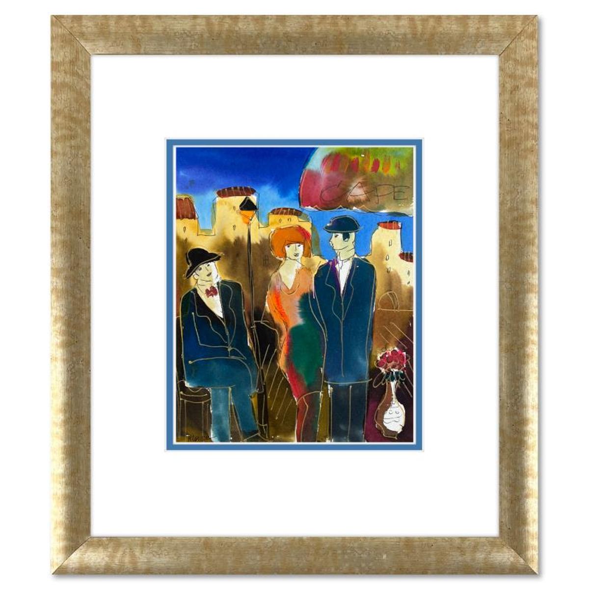 Moshe Leider, Framed Original Mixed Media Watercolor Painting, Hand Signed with Letter of Authenticity.