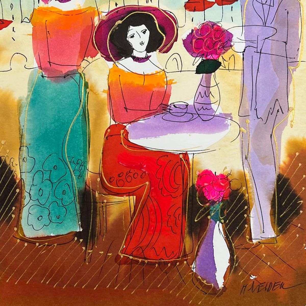 Moshe Leider, Framed Original Mixed Media Watercolor Painting, Hand Signed with Letter of Authenticity.