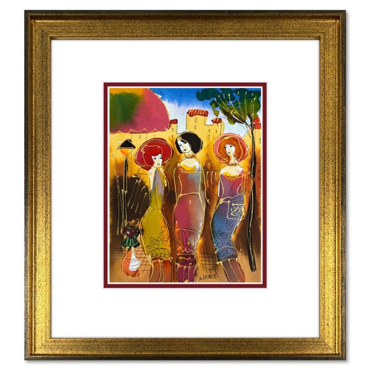 Moshe Leider, Framed Original Mixed Media Watercolor Painting, Hand Signed with Letter of Authenticity.