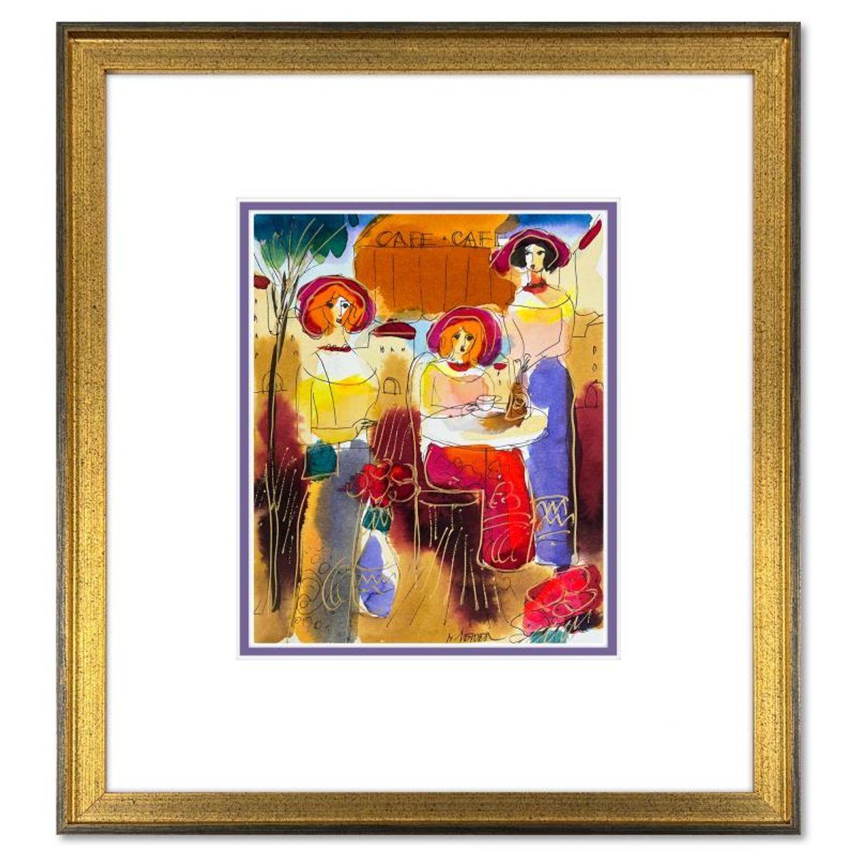 Moshe Leider, Framed Original Mixed Media Watercolor Painting, Hand Signed with Letter of Authenticity.