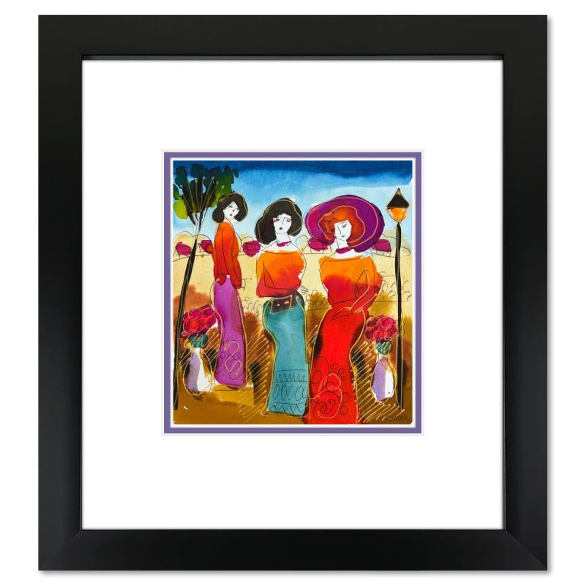 Moshe Leider, Framed Original Mixed Media Watercolor Painting, Hand Signed with Letter of Authenticity.