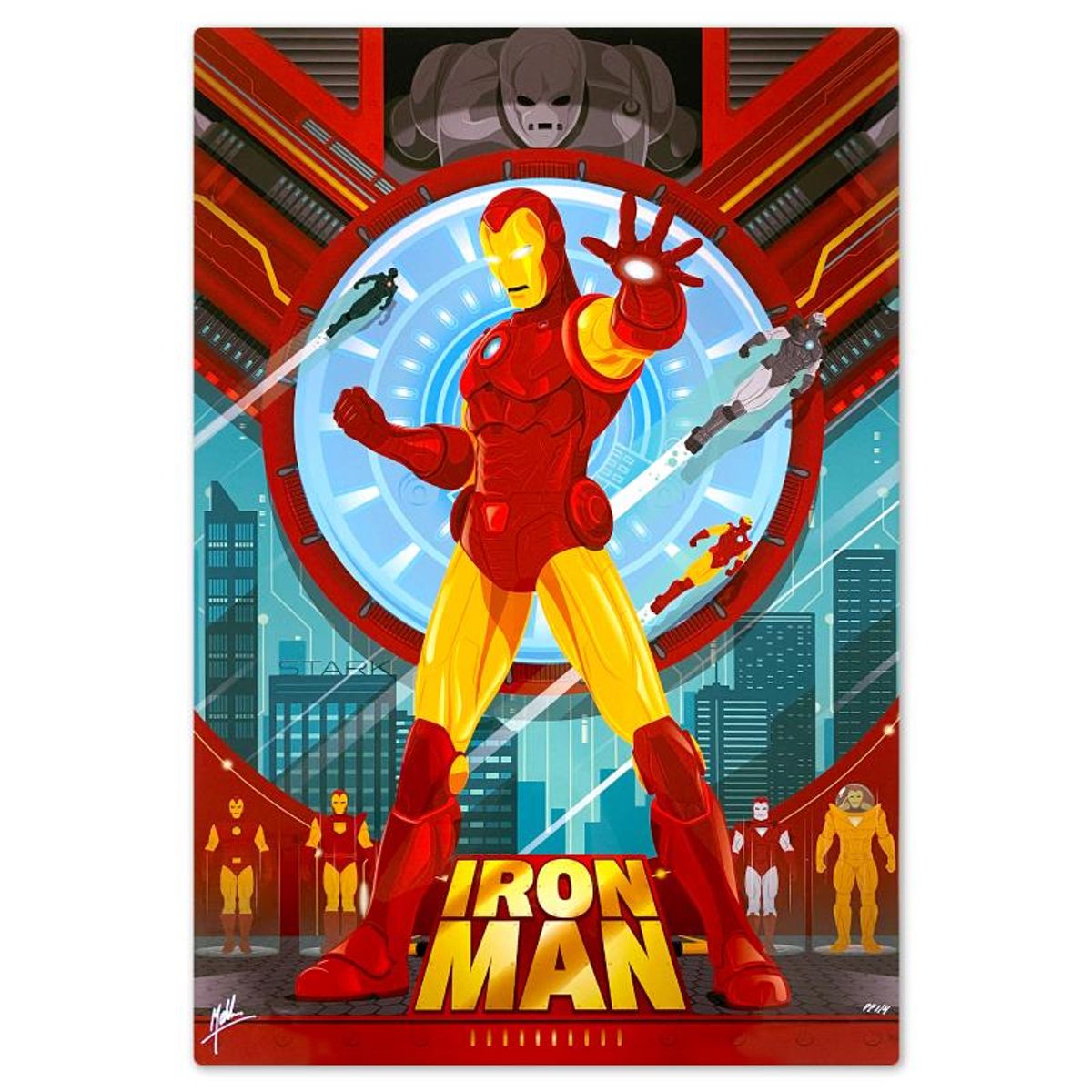 Marvel Comics & Mike Mahle, "Iron man" Limited Edition on Aluminum, PP Numbered 1/4 and Signed with Letter of Authenticity.