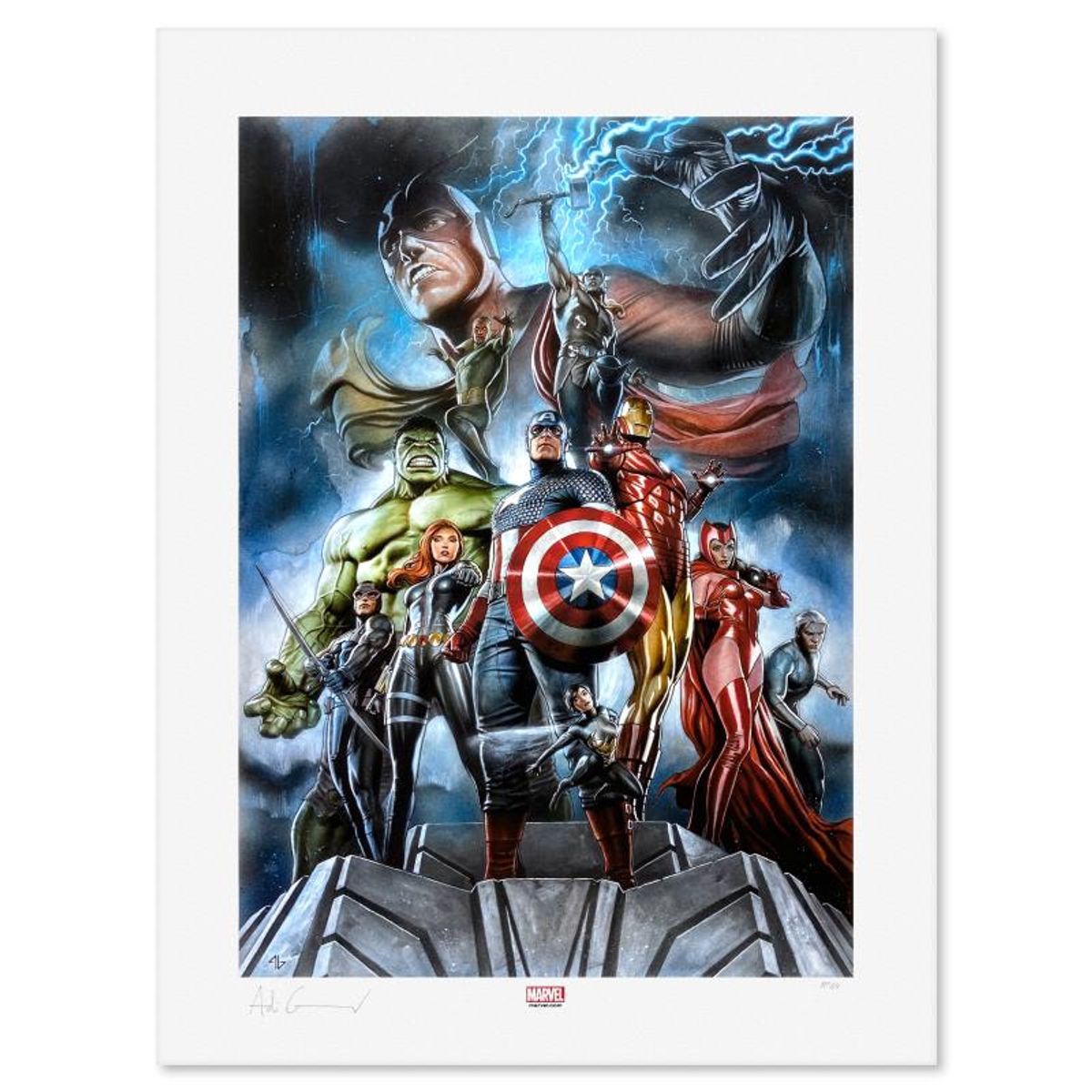 Marvel Comics & Adi Granov, "The Avengers Earths Mightiest Heroes" Limited Edition, PP Numbered 3/4 and Signed with Letter of Authenticity.