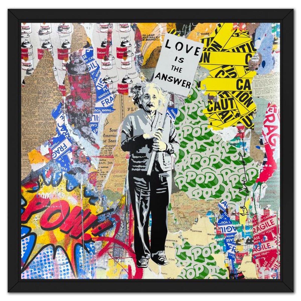 Mr Brainwash, "Einstein" Framed Unique (UNQ) Mixed Media, Hand Signed with Certificate of Authenticity.