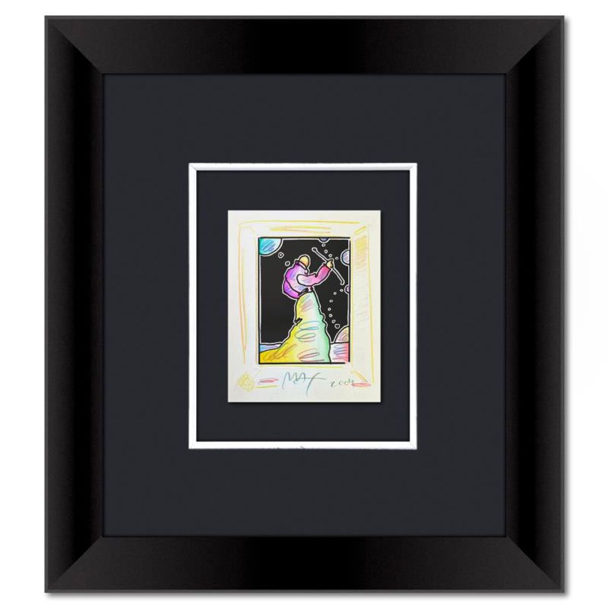 Peter Max, "Sage with Cane" Framed One-of-a-Kind Mixed Media, Hand Signed with Registration Number Certifying Authenticity.