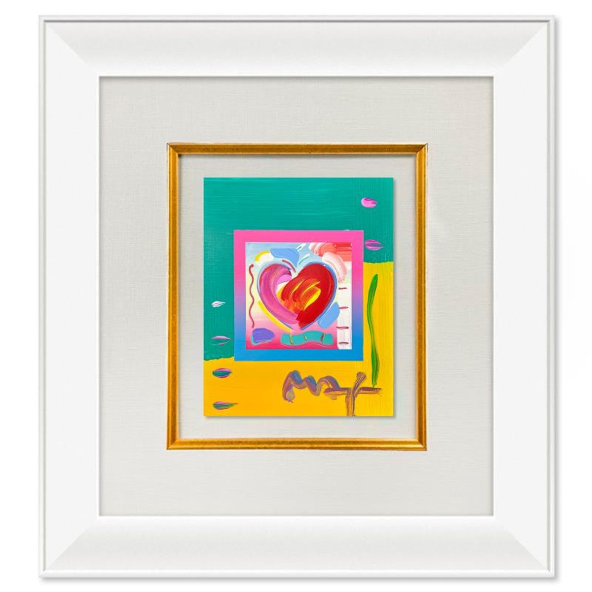 Peter Max, "Heart on Blends" Framed One-of-a-Kind Acrylic Mixed Media, Hand Signed with Registration Number Certifying Authenticity.