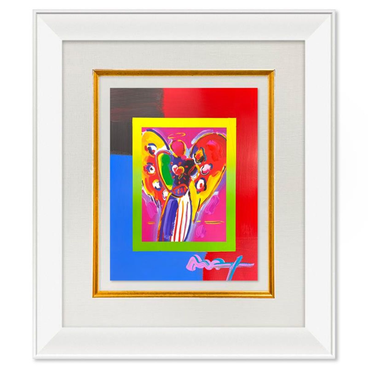 Peter Max, "Angel with Heart" Framed One-of-a-Kind Acrylic Mixed Media, Hand Signed with Registration Number Certifying Authenticity