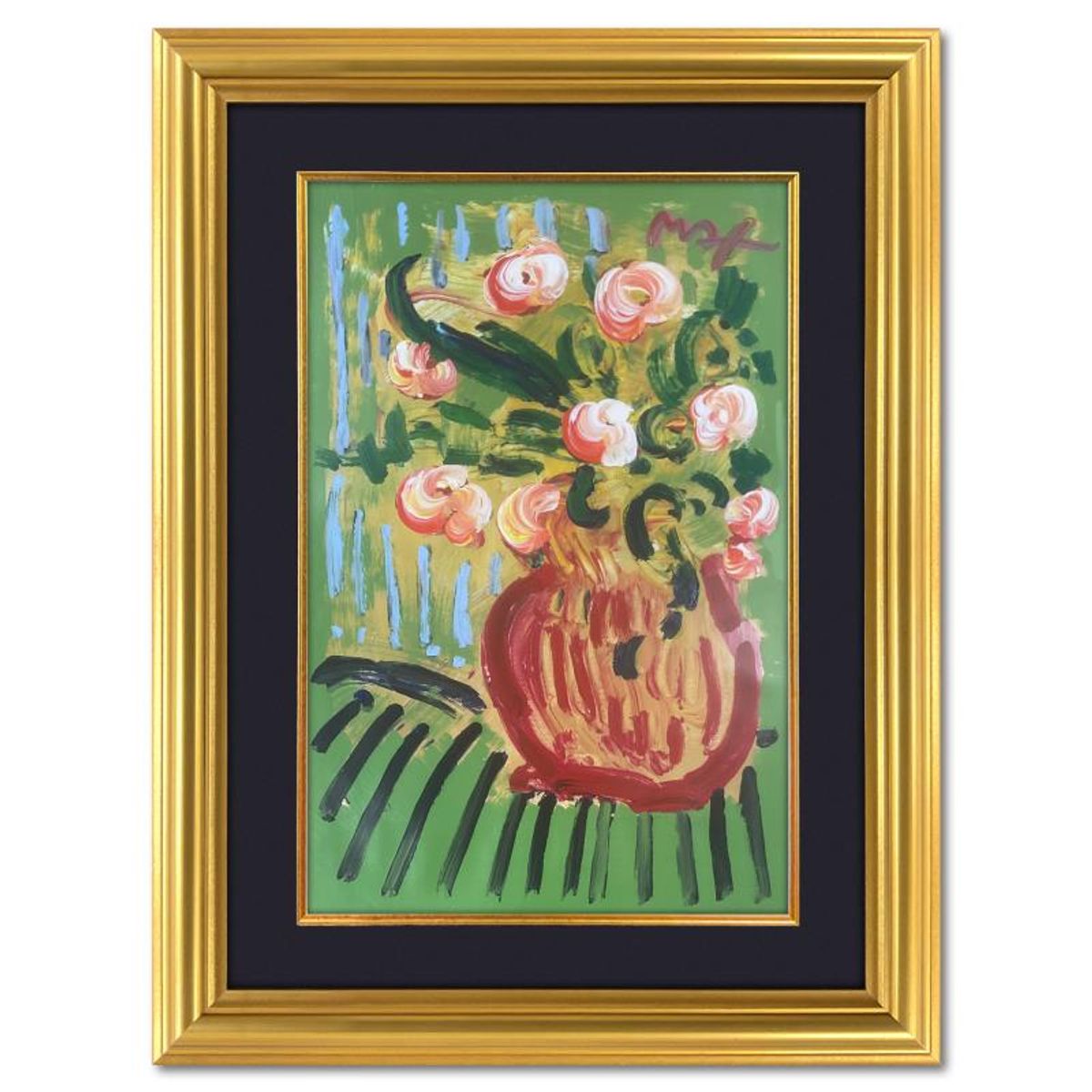 Peter Max, "Abstract Flowers (Green)" Framed One-of-a-Kind Acrylic Mixed Media (48.5" x 36.5"), Hand Signed with Registration Number Certifying Authenticity