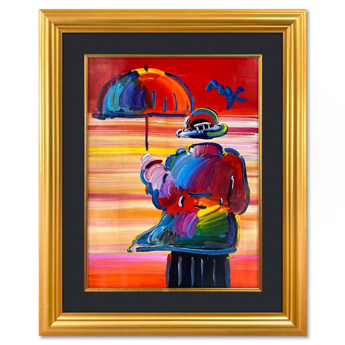 Peter Max, "Umbrella Man" Framed One-of-a-Kind Mixed Media, Hand Signed with Registration Number Certifying Authenticity.