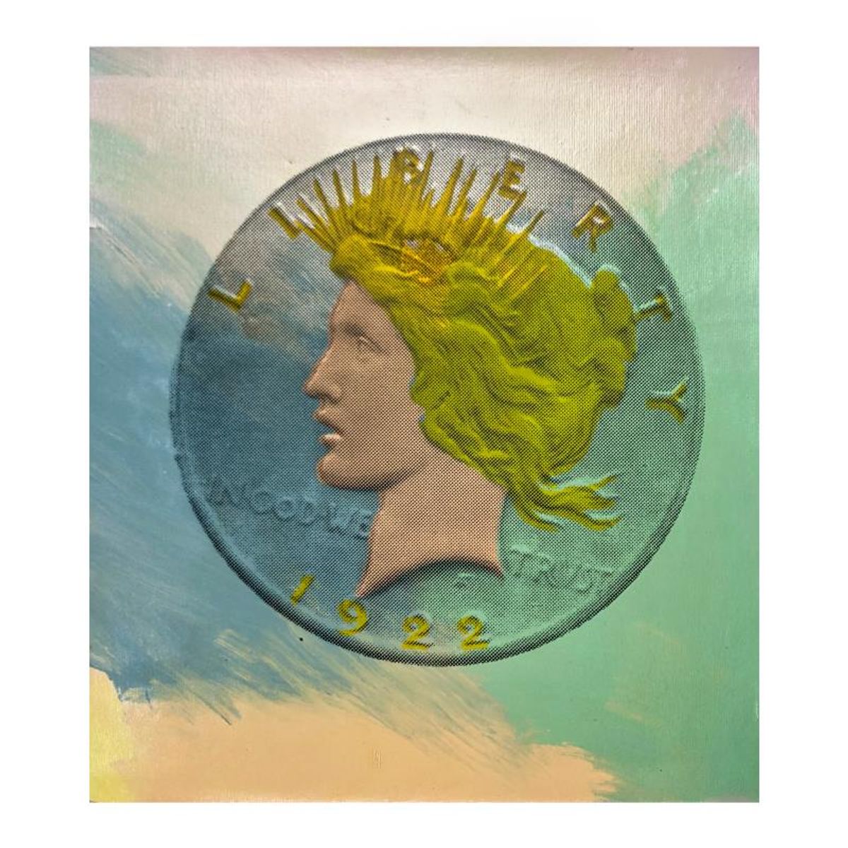 Steve Kaufman (1960-2010), "1921 Coin" Hand Signed and Numbered Limited Edition Hand Pulled silkscreen mixed media on Canvas with LOA.
