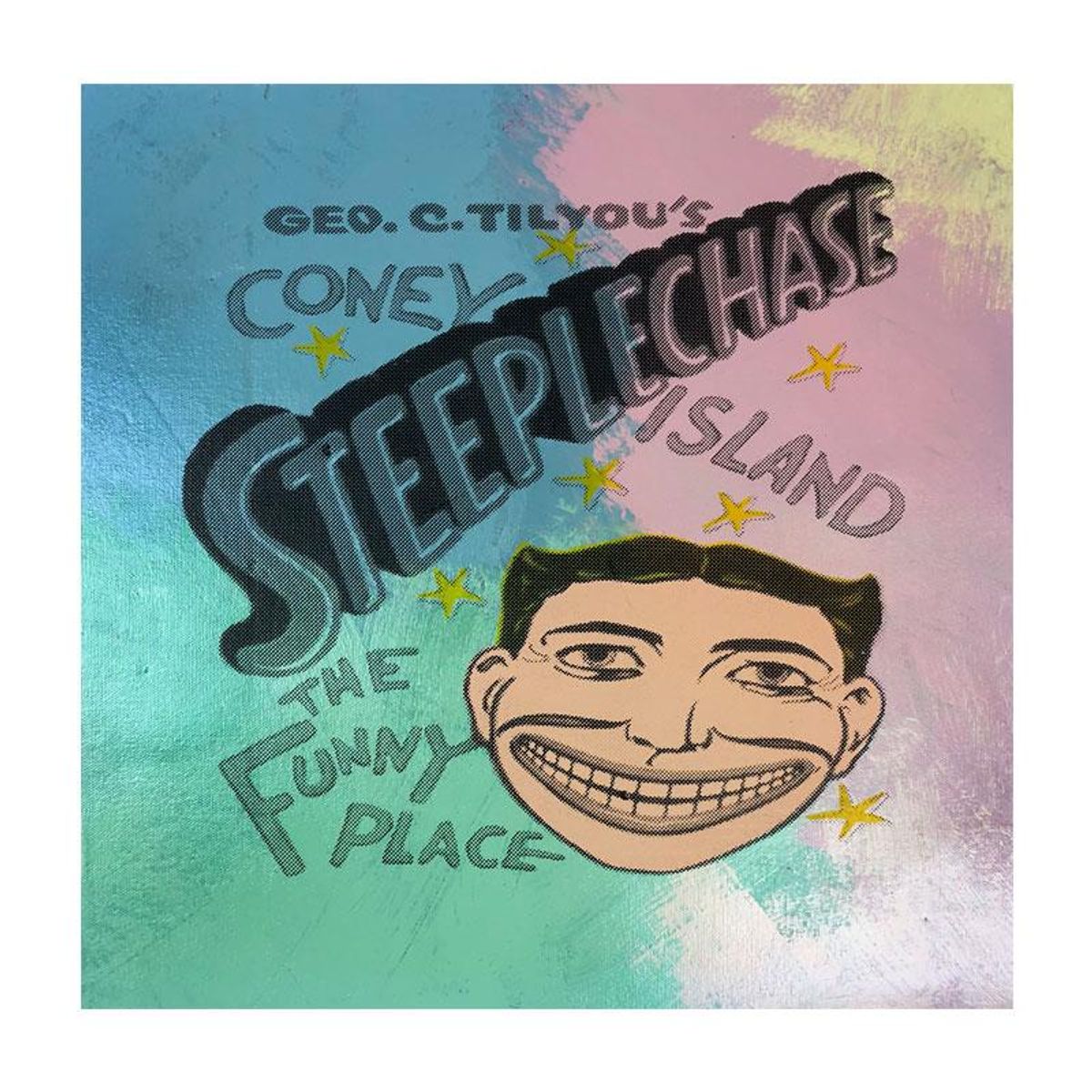 Steve Kaufman (1960-2010), "Steepechase, Coney Island" Hand Signed and Numbered Limited Edition Hand Pulled silkscreen mixed media on Canvas with LOA.