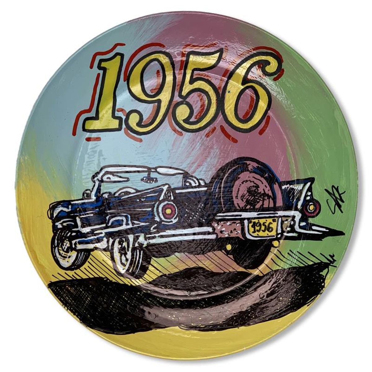 Steve Kaufman (1960-2010), "1956" Hand Painted Plate, Hand Signed with Letter of Authenticity.