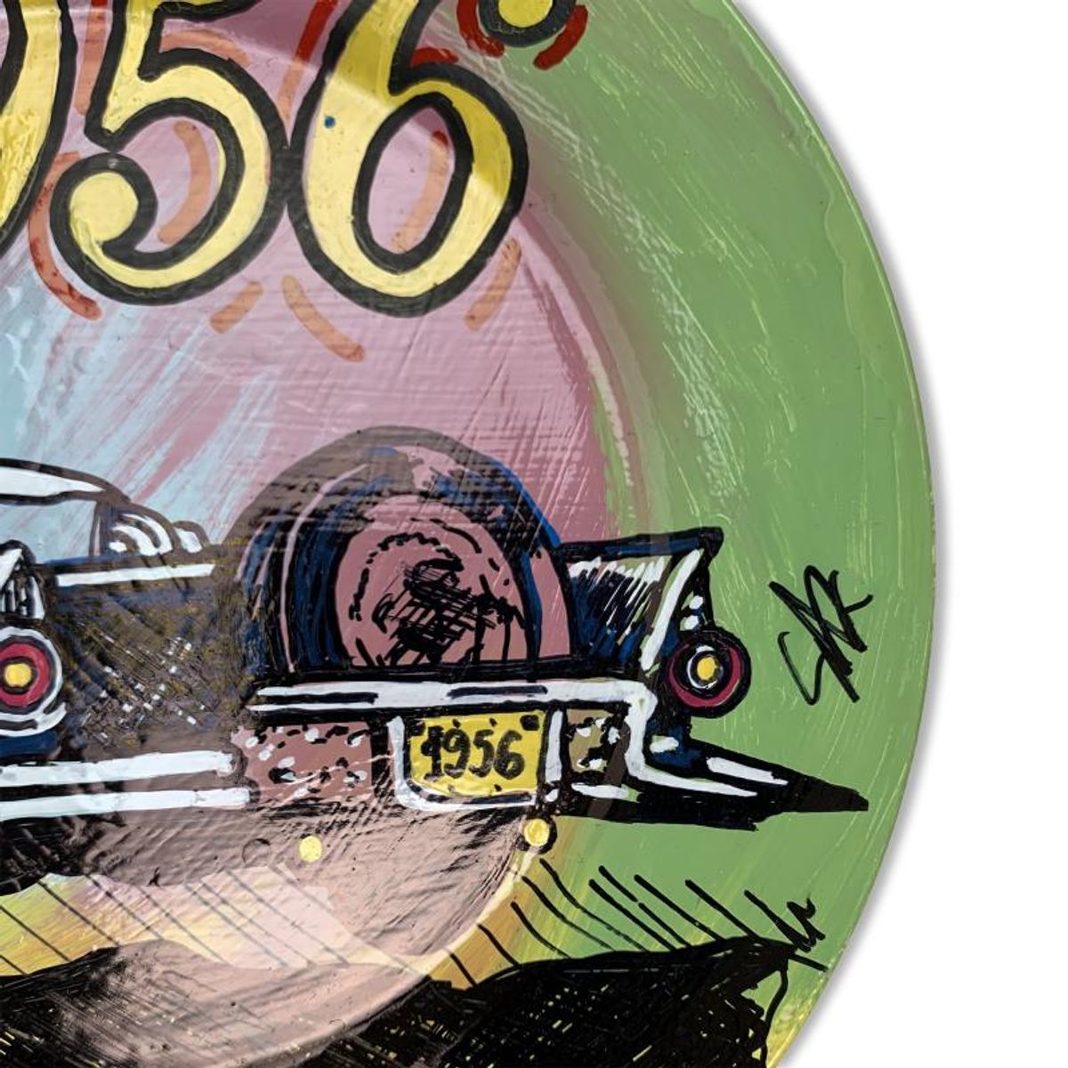 Steve Kaufman (1960-2010), "1956" Hand Painted Plate, Hand Signed with Letter of Authenticity.