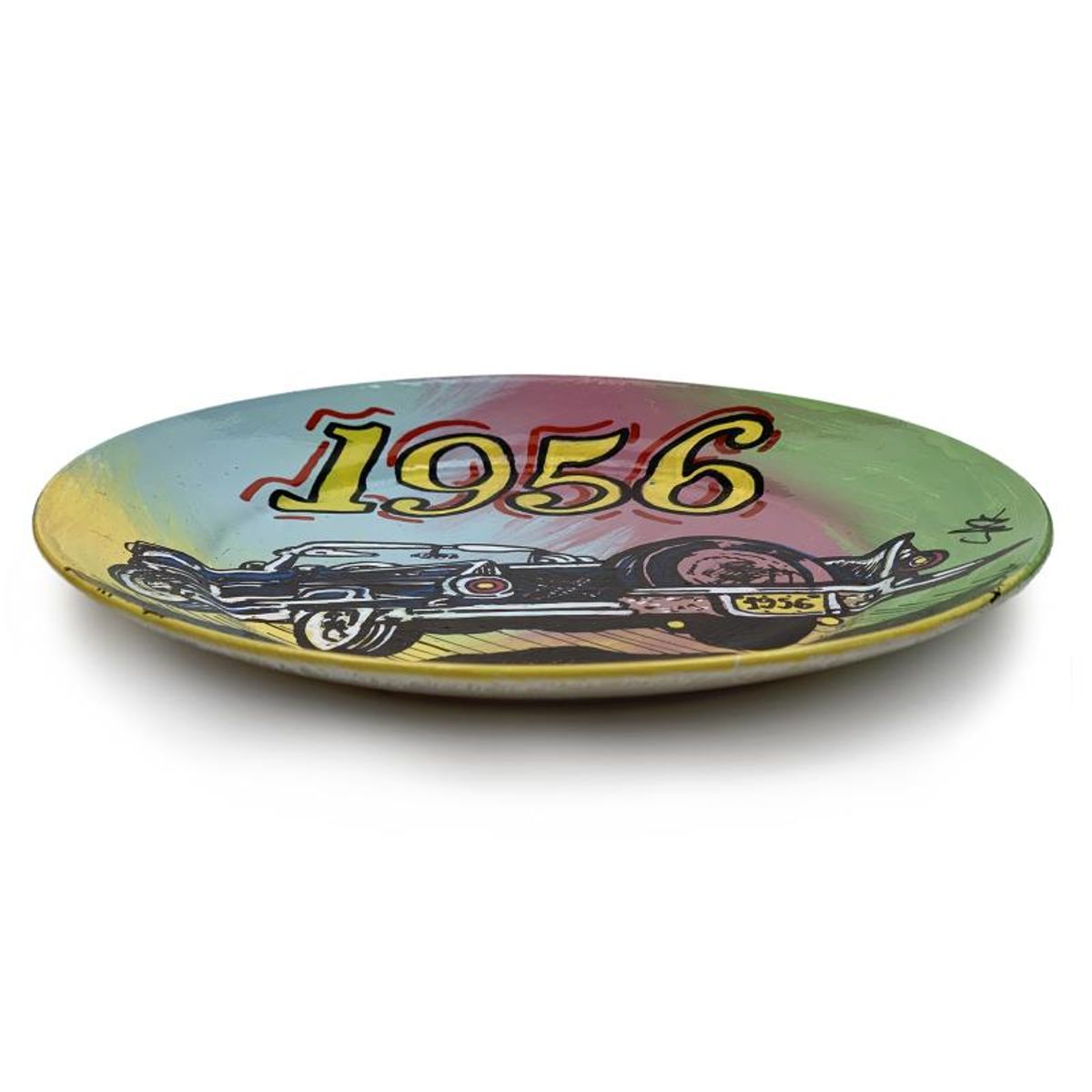 Steve Kaufman (1960-2010), "1956" Hand Painted Plate, Hand Signed with Letter of Authenticity.