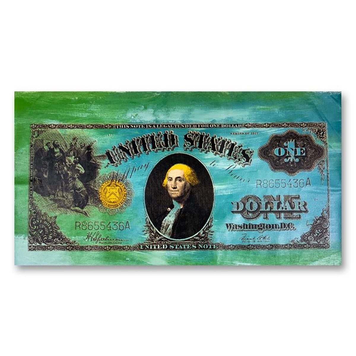 Steve Kaufman (1960-2010), "One Dollar Bill Old" Hand Signed and Numbered Limited Edition Hand Pulled silkscreen mixed media on Canvas with LOA.