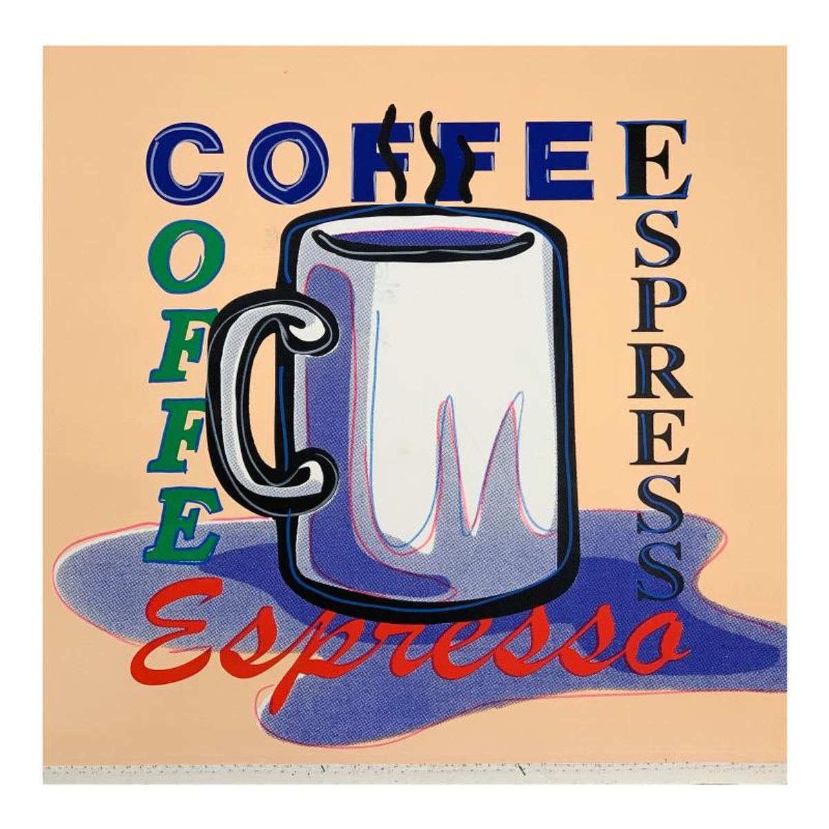 Steve Kaufman (1960-2010), "ESPRESSO" Hand Signed and Numbered Limited Edition Hand Pulled silkscreen mixed media on Canvas with LOA.
