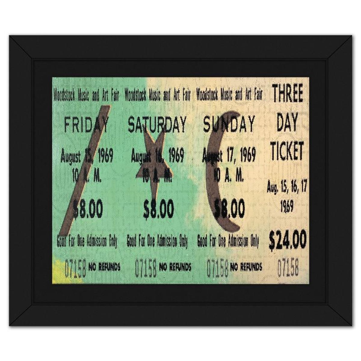 Steve Kaufman (1960-2010), "Woodstock Ticket" Framed Hand Embellished Limited Edition Silscreen, Numbered 14/50 Inverso and Hand Signed with Letter of Authenticity