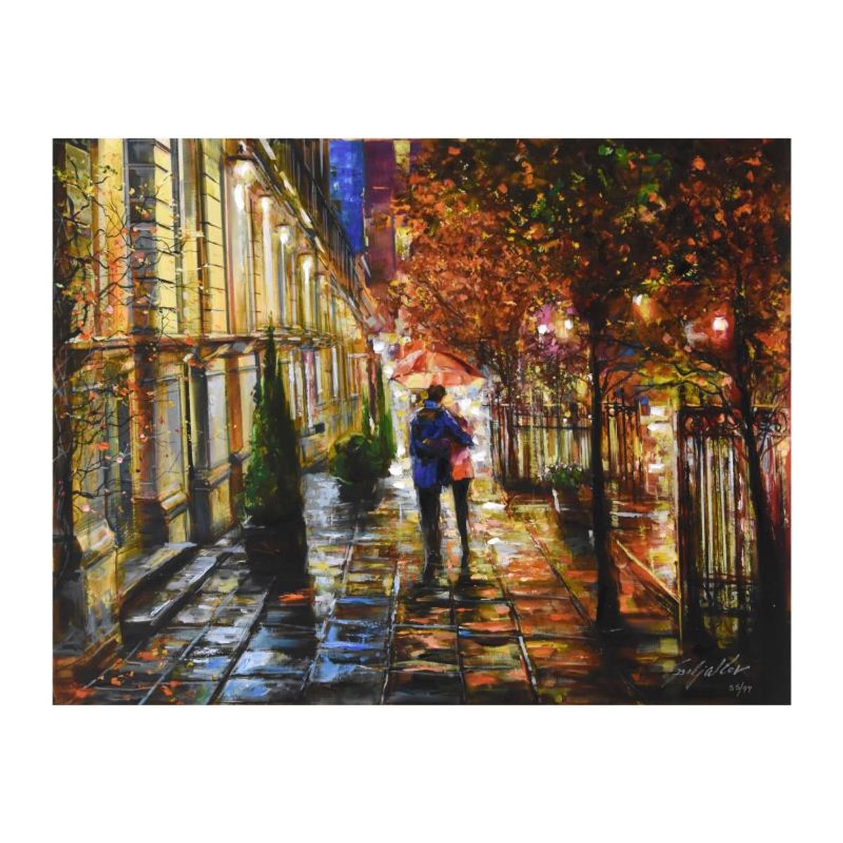 Vadik Suljakov, "Together Stroll" Hand Embellished Limited Edition on Canvas, Numbered and Hand Signed with Certificate of Authenticity.