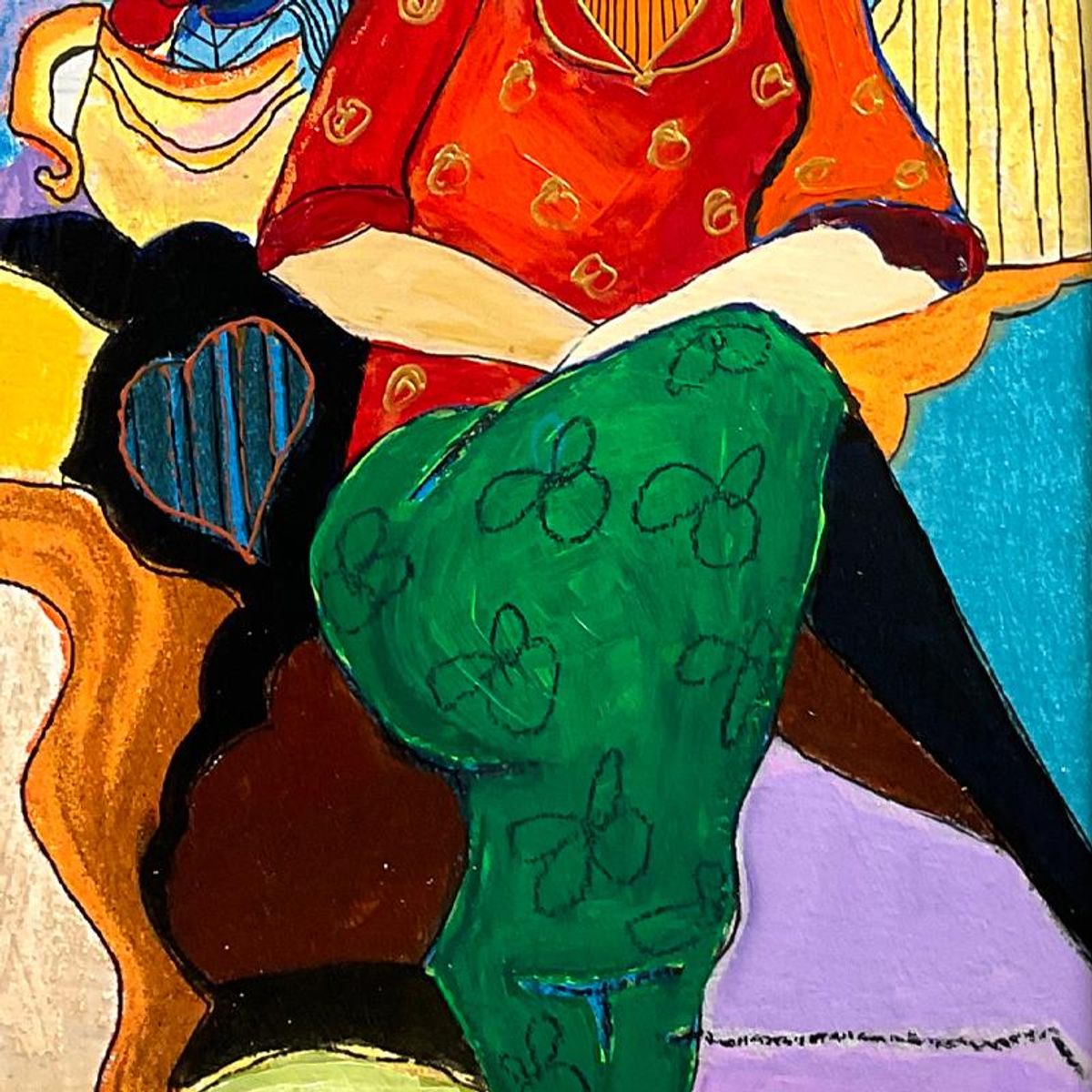 Itzchak Tarkay (1935-2012), "Waiting" Framed One-of-a-Kind Mixed Media Over Paint on Wood, Hand Signed with Letter of Authenticity