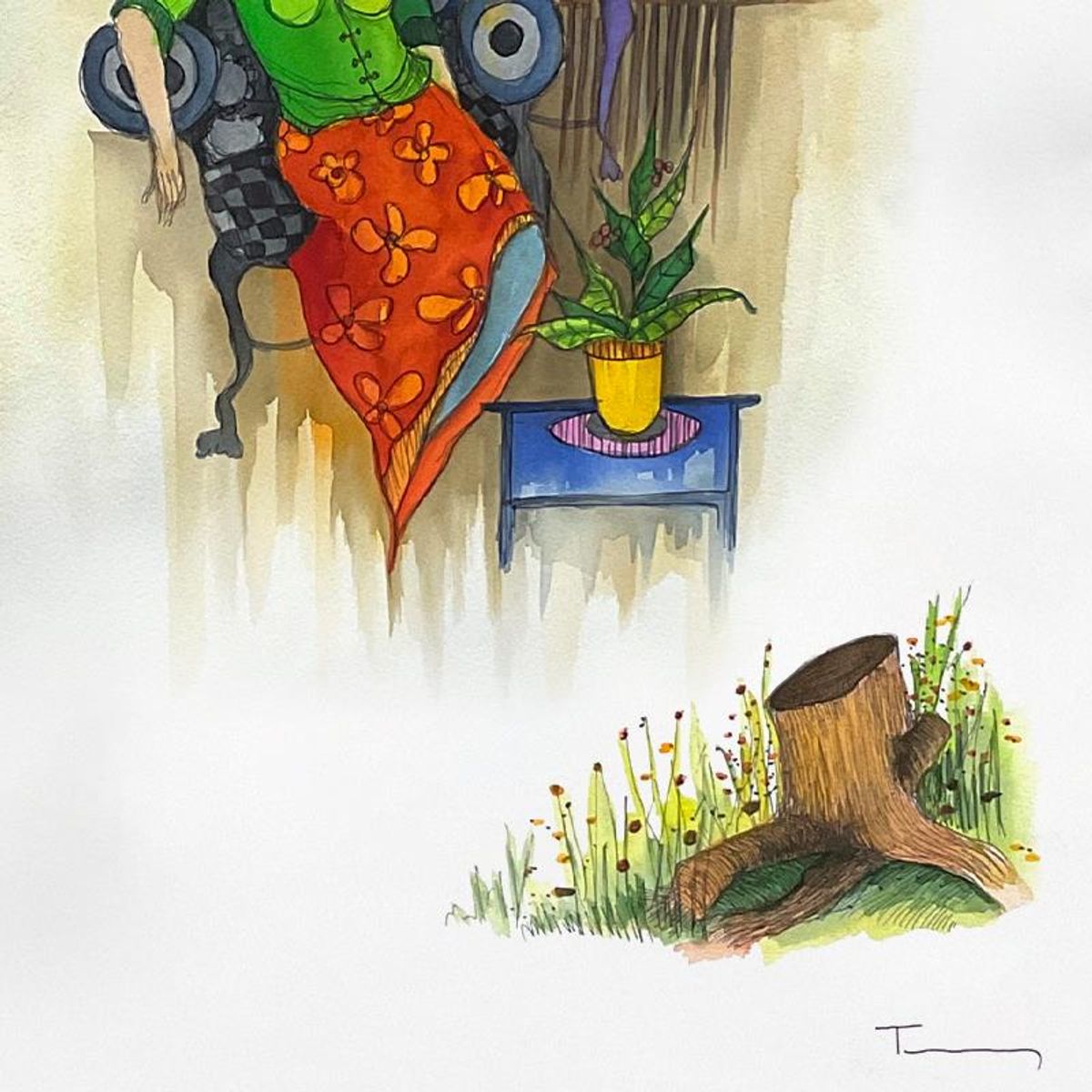 Itzchak Tarkay (1935-2012), Framed Original Mixed Media Watercolor, Hand Signed with Letter of Authenticity.