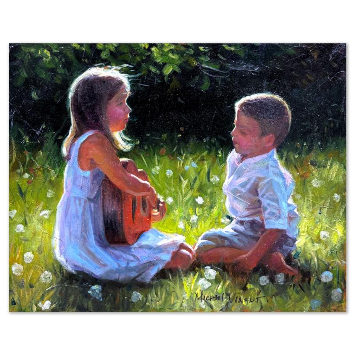 Michael Vincent, "Country Music" Original Painting on Canvas, Hand Signed with Letter of Authenticity.