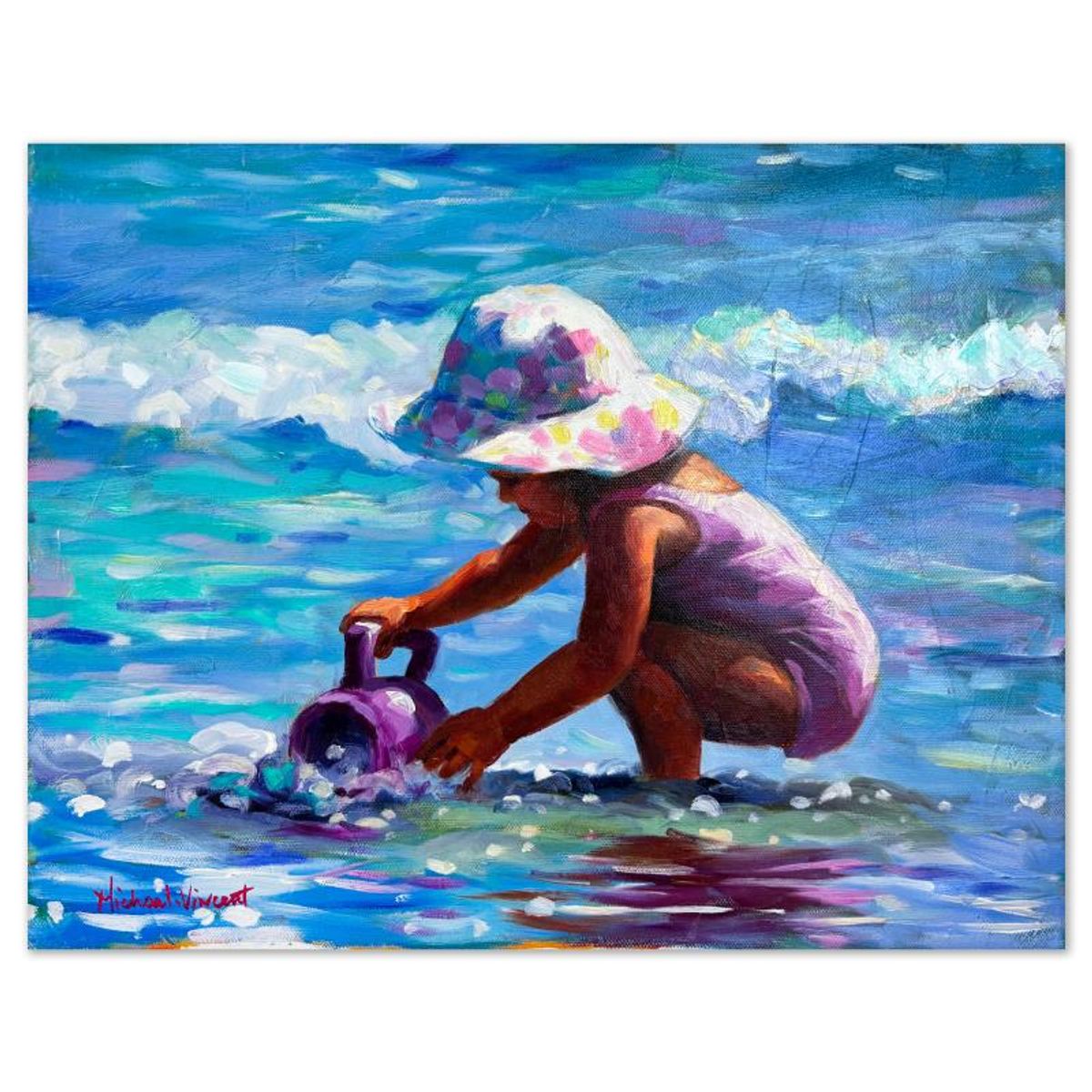 Michael Vincent, "Scartsrough Beach " Original Painting on Canvas, Hand Signed with Letter of Authenticity.