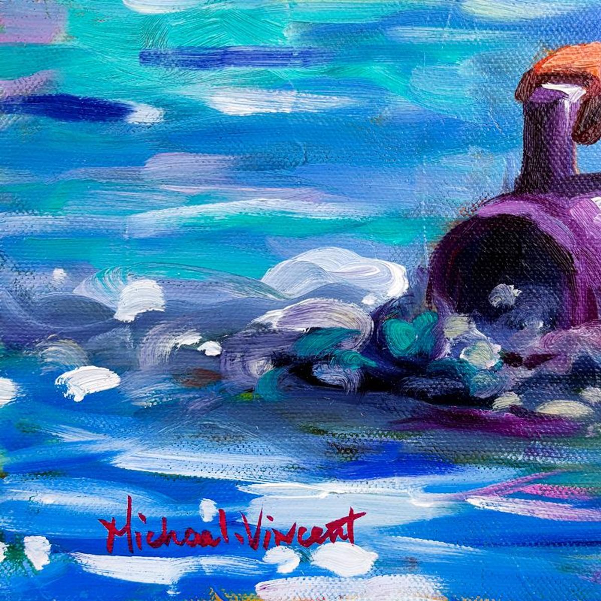 Michael Vincent, "Scartsrough Beach " Original Painting on Canvas, Hand Signed with Letter of Authenticity.