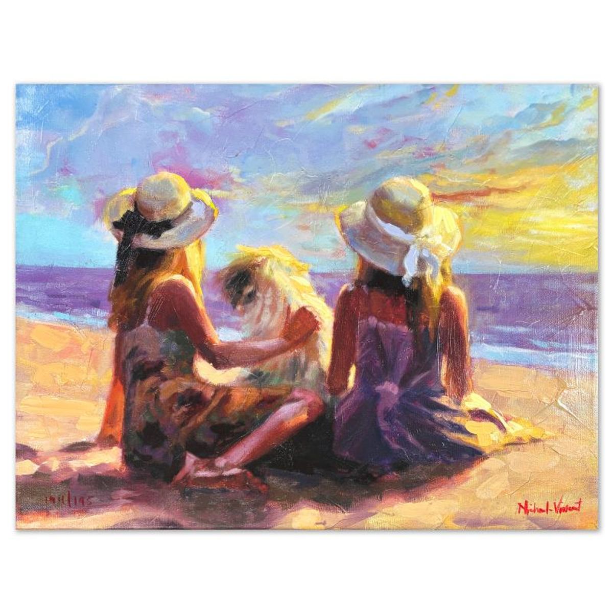Michael Vincent, "Paradise Beach" Hand Embellished Limited Edition on Canvas, Numbered 100/195 and Hand Signed with Letter of Authenticity.
