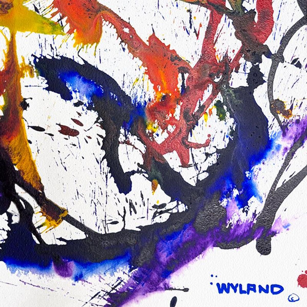 Wyland, "Untitled Abstract" Framed Original Painting on Paper, Hand Signed with Letter of Authenticity.