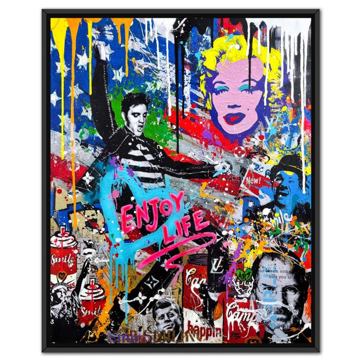Yuvi, "Enjoy Life" Framed Hand Embellished Limited Edition on Canvas, Numbered 11/45 and Hand Signed with Letter of Authenticity.