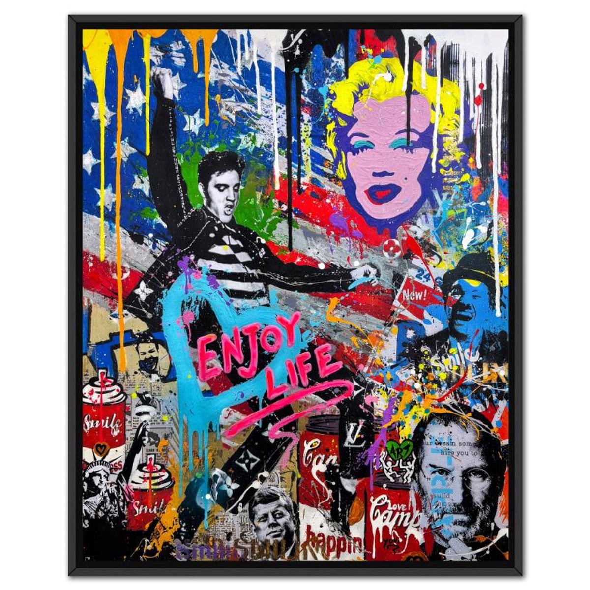 Yuvi, "Enjoy Life" Framed Hand Embellished Limited Edition on Canvas, Numbered 14/45 and Hand Signed with Letter of Authenticity.