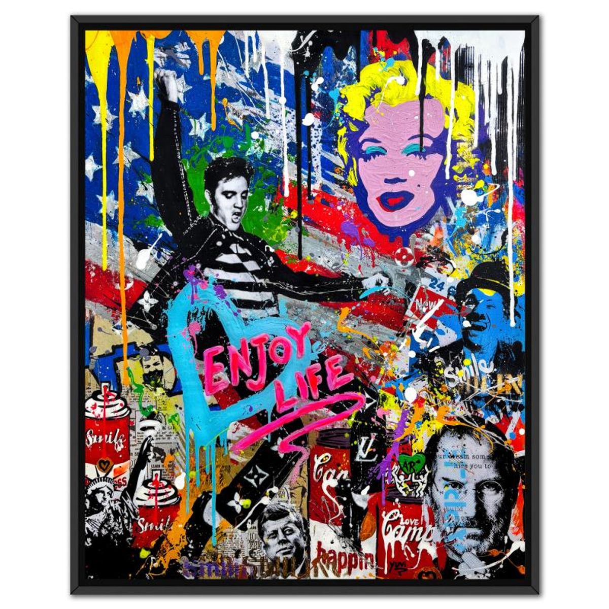 Yuvi, "Enjoy Life" Framed Hand Embellished Limited Edition on Canvas, Numbered 16/45 and Hand Signed with Letter of Authenticity.