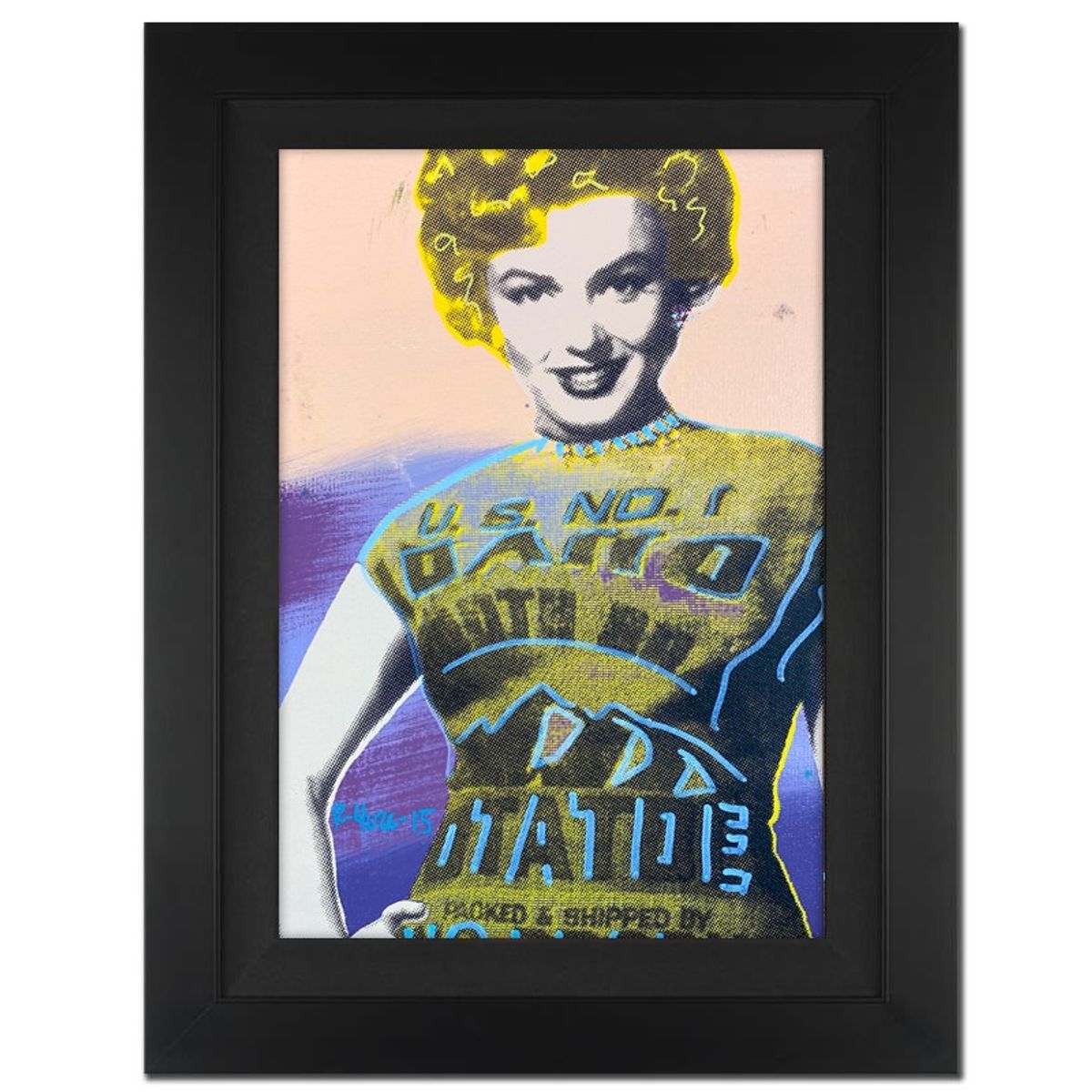 Ringo Daniel Funes, "Marilyn in a Potato Sack" Framed One-of-a-Kind Mixed Media on Canvas, Hand Signed by the artist and Steve Kaufman (1960-2010) with Letter of Authenticity.