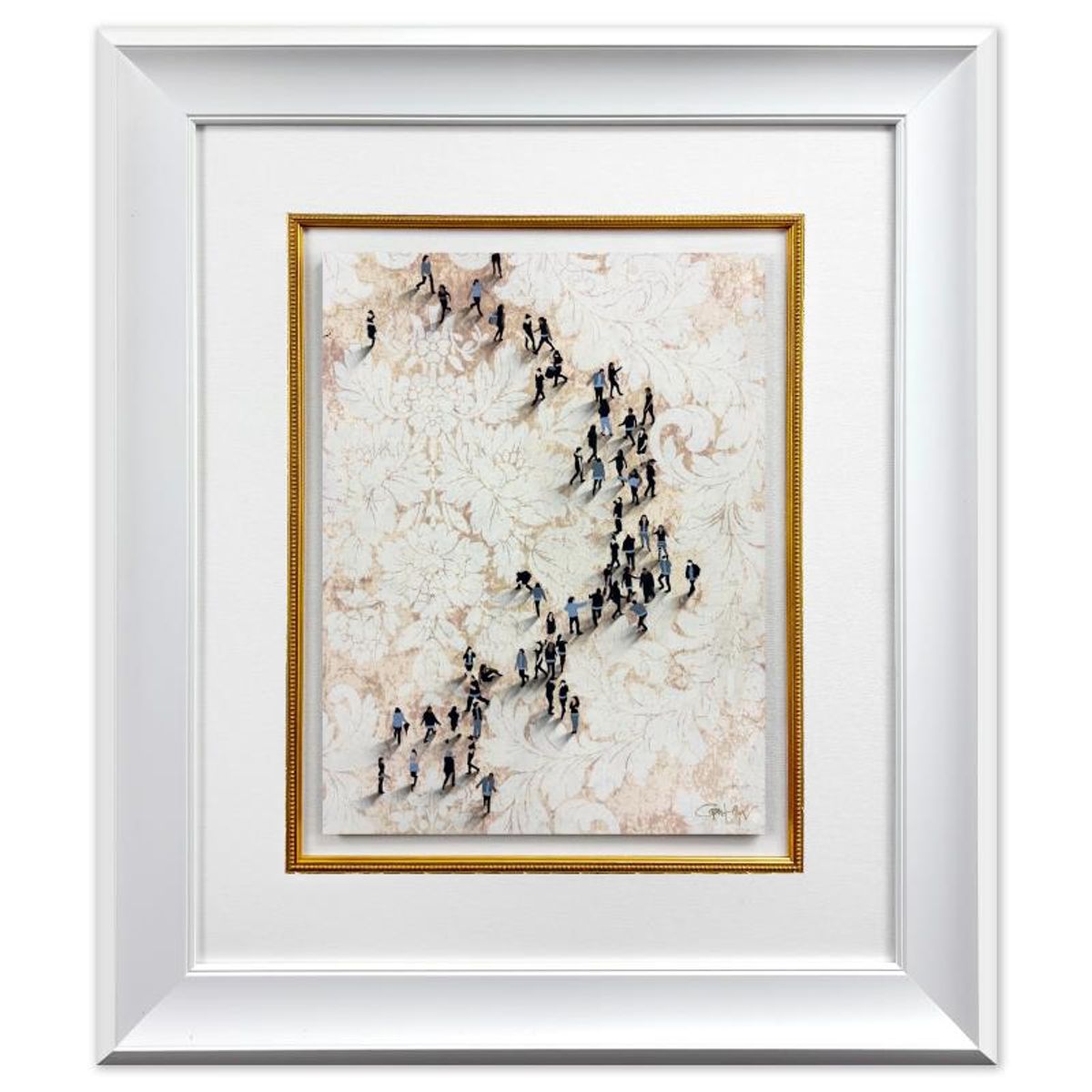 Craig Alan, "Fragments (Populous)" Framed Original Mixed Media on Vintage Wallpaper, Hand Signed with Letter of Authenticity.