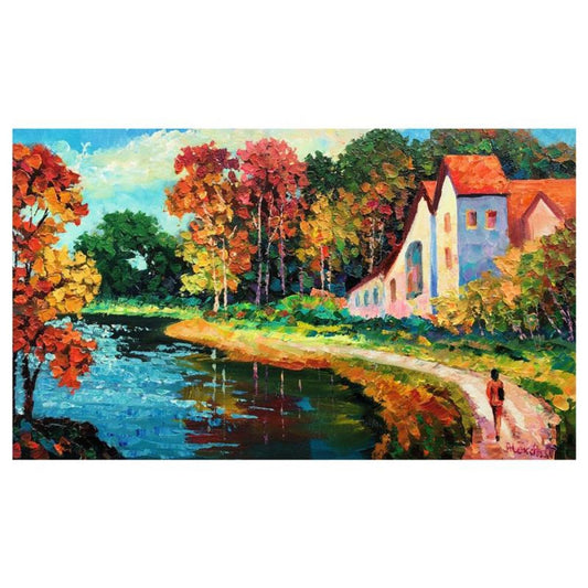 Alexander Antanenka, "Little Village" Original Painting on Canvas, Hand Signed with Letter of Authenticity.