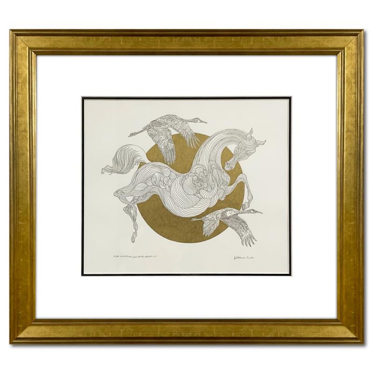 Guillaume Azoulay, "Etude Cercle D'or" Framed Original Drawing with Gold Leaf, Hand Signed with Letter of Authenticity.