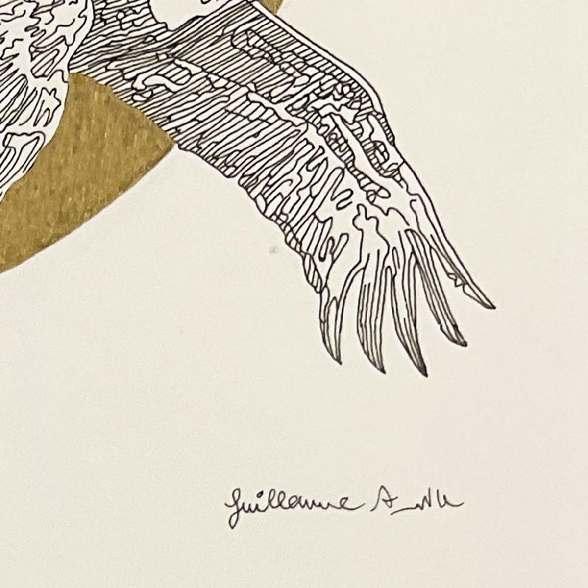 Guillaume Azoulay, "Etude Cercle D'or" Framed Original Drawing with Gold Leaf, Hand Signed with Letter of Authenticity.