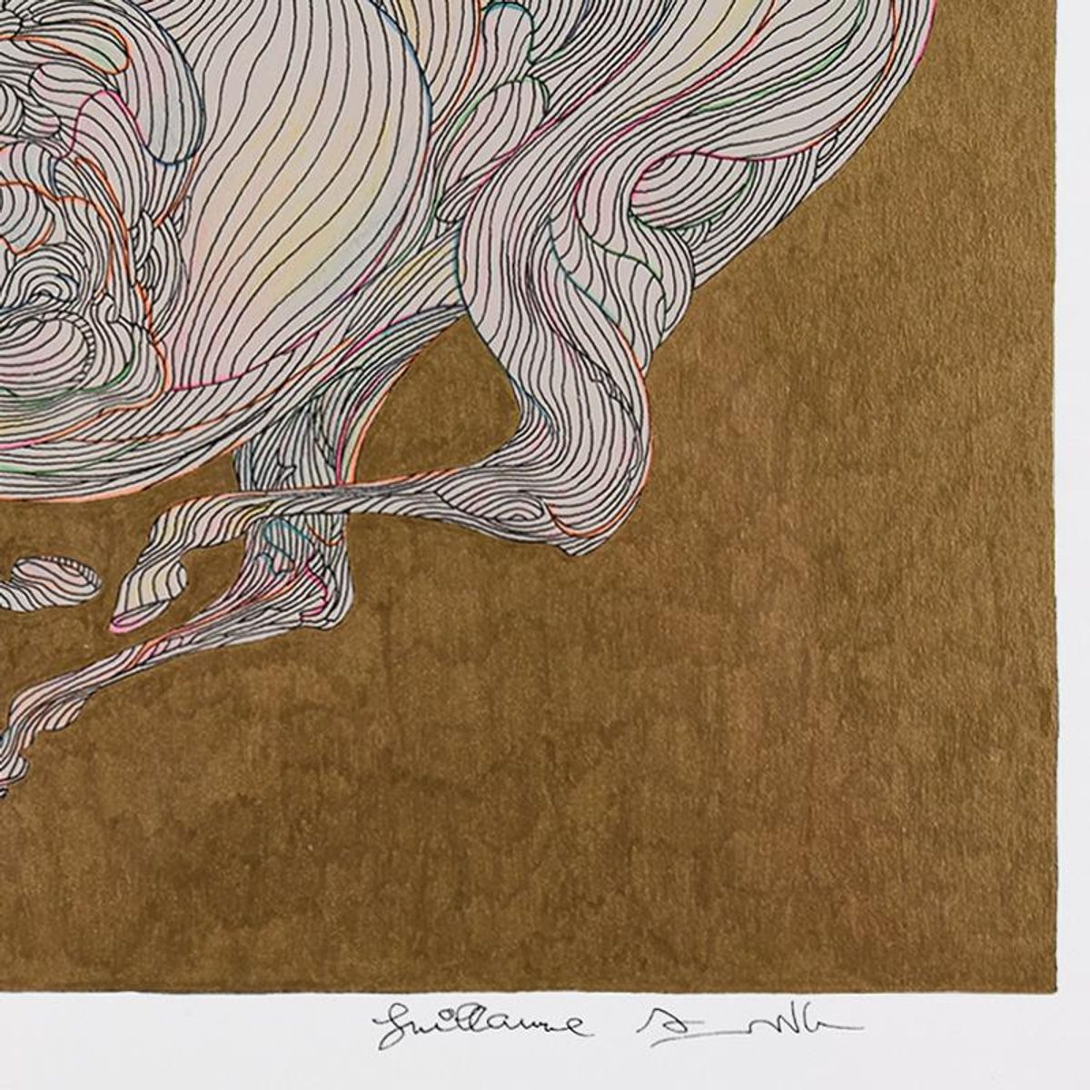 Guillaume Azoulay, "Etude LQRS" Framed Original Hand Colored Drawing with Hand Laid Gold Leaf, Hand Signed with Letter of Authenticity