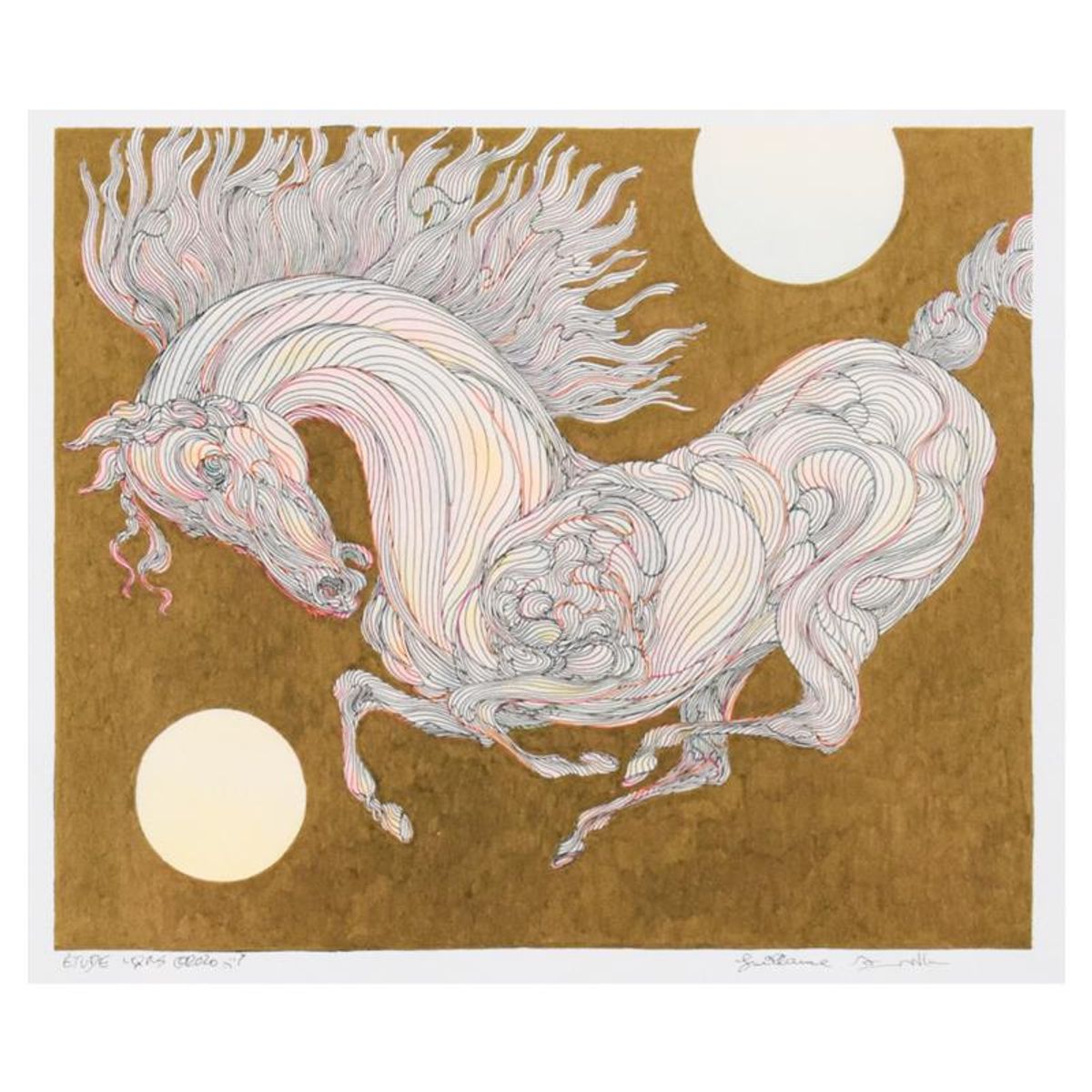 Guillaume Azoulay, "Etude LQRS" Framed Original Hand Colored Drawing with Hand Laid Gold Leaf, Hand Signed with Letter of Authenticity