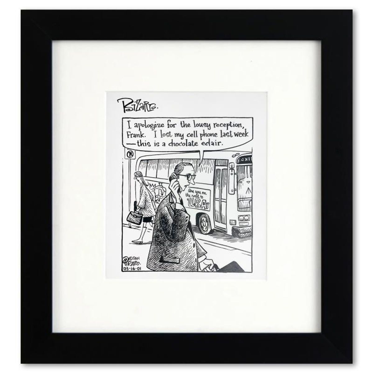 Bizarro, "Eclaire Phone" is a Framed Original Pen & Ink Drawing by Dan Piraro, Hand Signed with Letter of Authenticity.