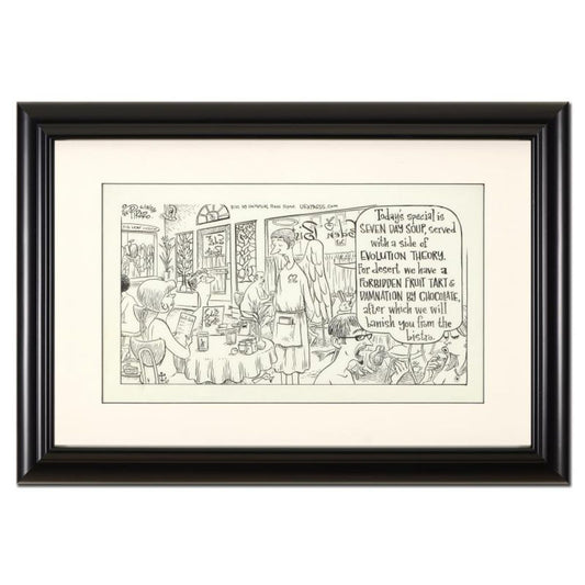 Bizarro, "Eden's Bistro" is a Framed Original Pen & Ink Drawing by Dan Piraro, Hand Signed with Letter of Authenticity.