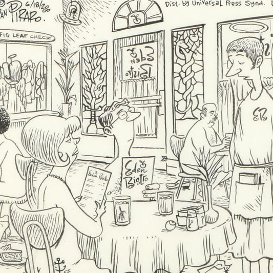 Bizarro, "Eden's Bistro" is a Framed Original Pen & Ink Drawing by Dan Piraro, Hand Signed with Letter of Authenticity.