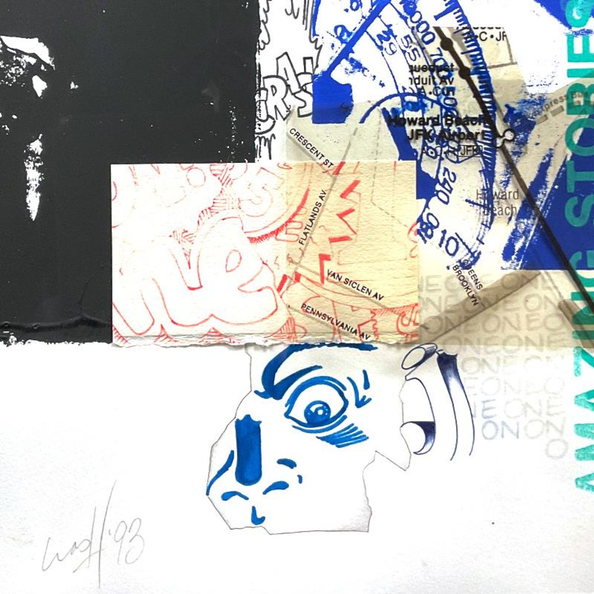 Crash, Framed Multilayer Collage and Mixed Media Original, Dated 1993 and Hand Signed with Letter of Authenticity.