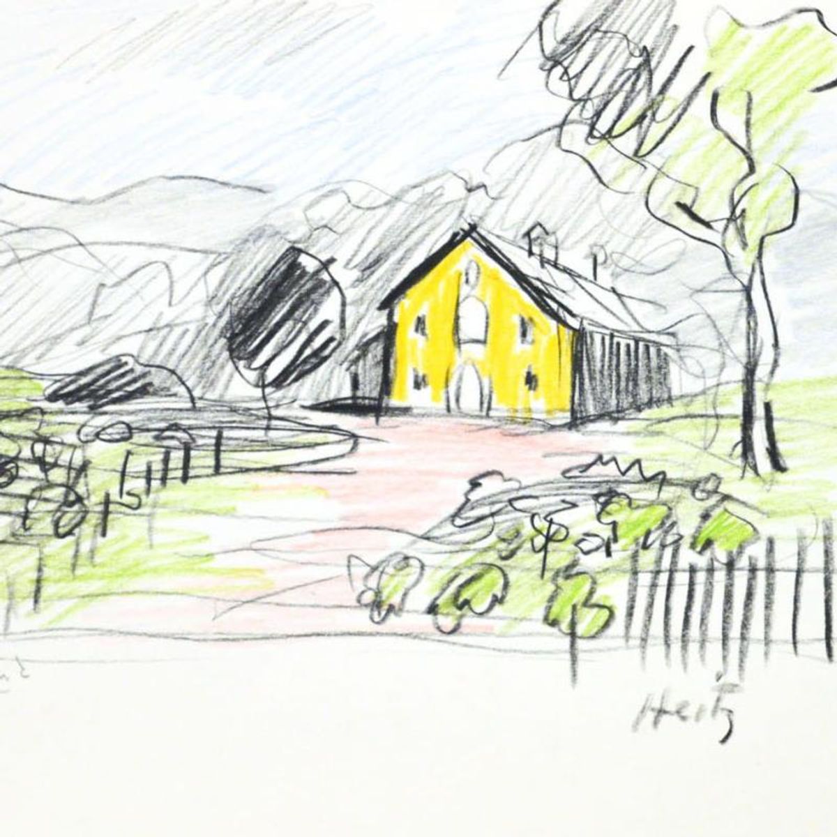 Wayne Ensrud, "Heitz Cellars, Napa Valley" Pencil Original Artwork; Hand Signed; COA