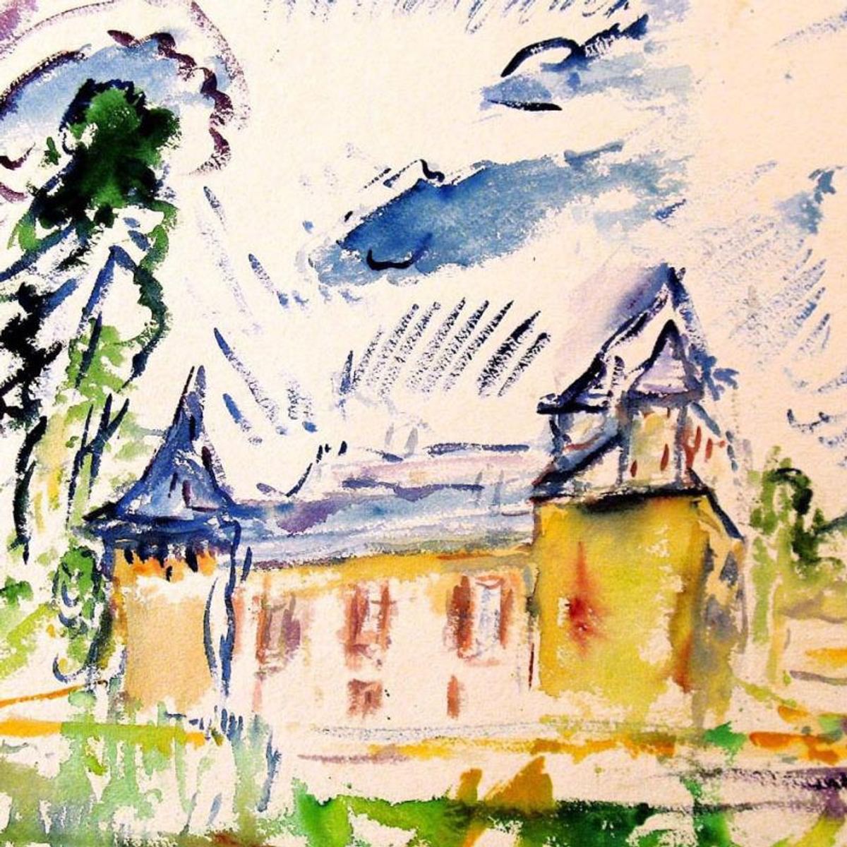 Wayne Ensrud, "Chateau Olivier, Bordeaux, France" Watercolor Original Artwork; Hand Signed; COA